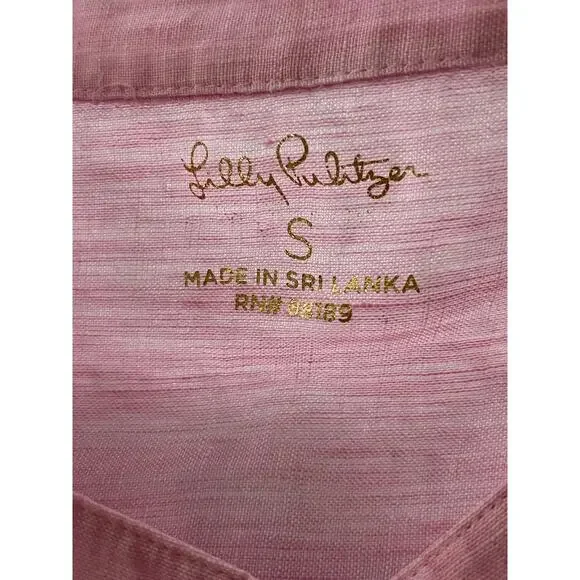 Lilly Pulitzer Sz S Briette Linen Button Down Shirt Pink Classic Vacation Resort - Picture 12 of 12